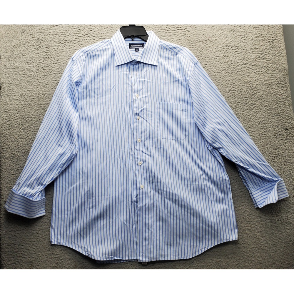 Paul Fredrick Dress Shirt Mens 17.5 Multi Striped French Cuff Collared Button-Up